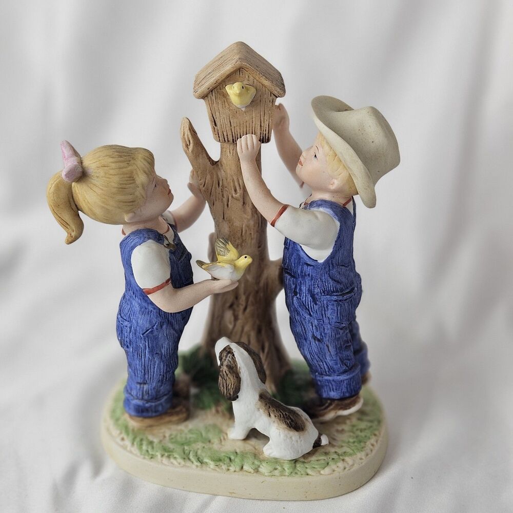 Vintage 1985 Homco Denim Days "Our Birdhouse" Figurine #8888 - Danny & Debbie